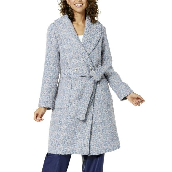 kathy ireland Jackets & Blazers - Kathy Ireland Belted Tweed Coat Medium Double-Breasted NWT